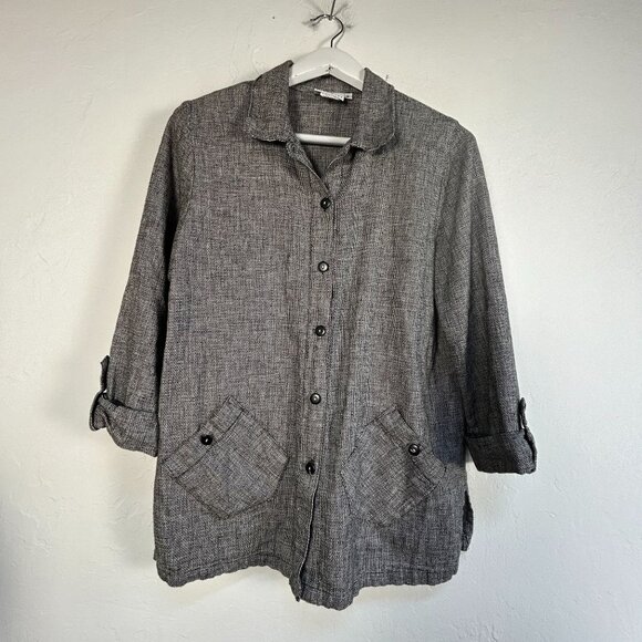 Hot Cotton By Marc Ware Womens Button-Up Shirt Jacket Small Black/White Pockets - Picture 1 of 11